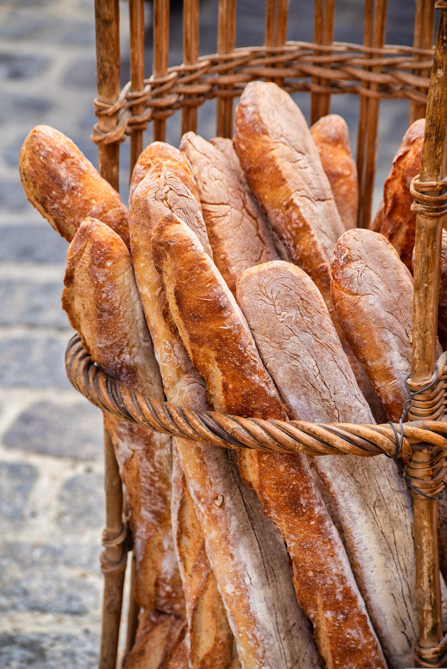 Fresh baguettes in a basket